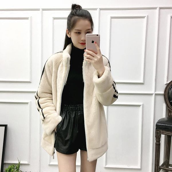 

women's fur & faux 2021 outerwear coats autumn and winter imported whole mink long section casual coat, Black