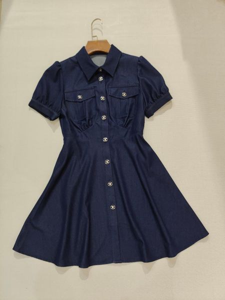 

party dresses 2021 women fashion short-sleeved lapel tencel denim dress 0628, White;black