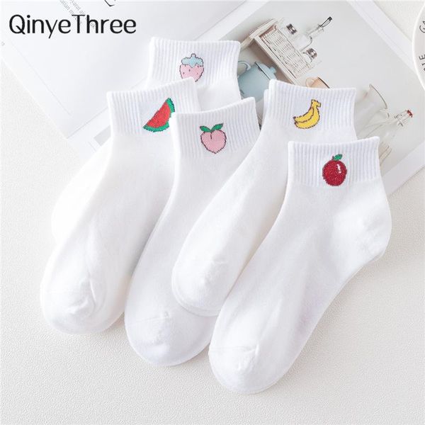 

socks cute art cartoon fruit embroidery peach strawberry watermelon banana pattern korean harajuku funny meias dropship, Pink;yellow