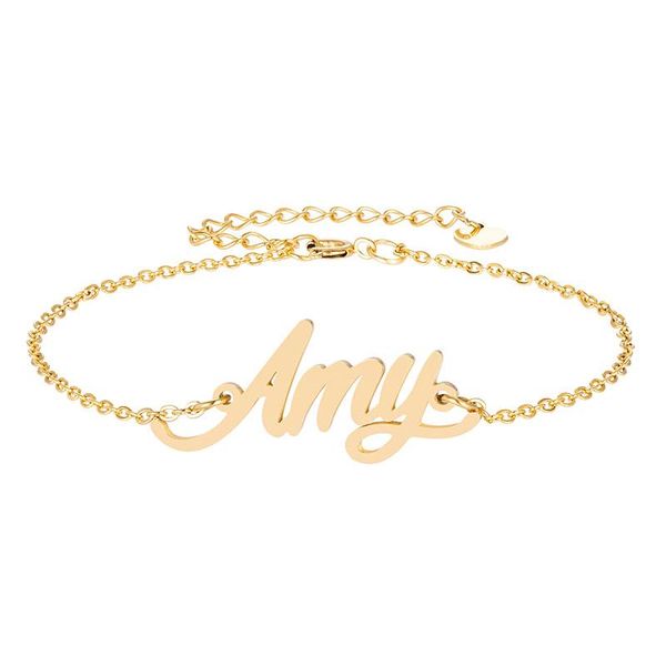 

charm bracelets stainless steel engrave name "amy" for women girl jewelry gold handwriting christmas girlfriend gift, Golden;silver