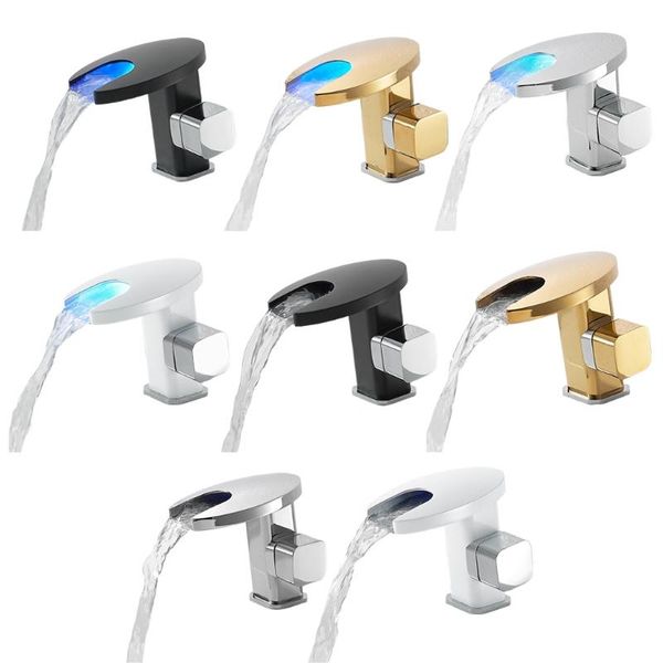 

bathroom sink faucets waterfall spout taps 4 colors hydropower basin faucet magnetic drive mix tap color/temperature change