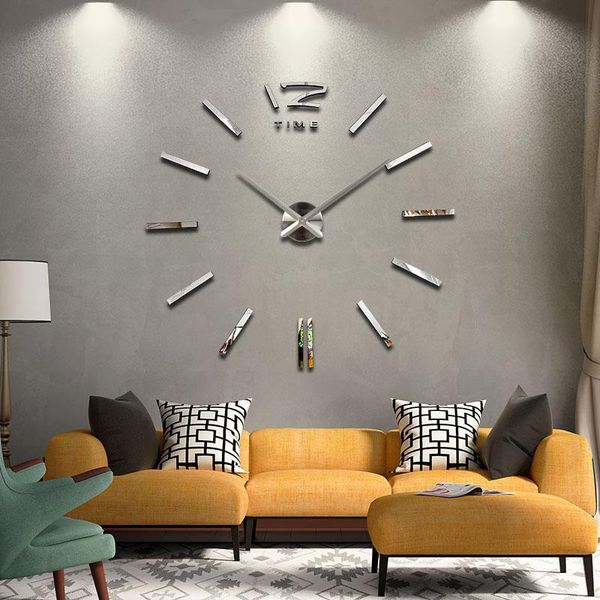

wall clocks diy clock for living room 3d acrylic quartz home decor metal sticker