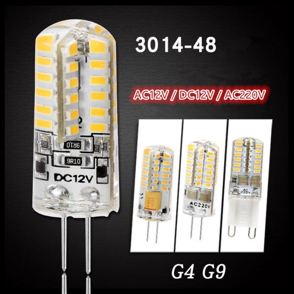 

bulbs led g4 3014-48 dc12v ac12v ac220v 2w silicone lamp energy saving corn light crystal bulb no strobe lustre