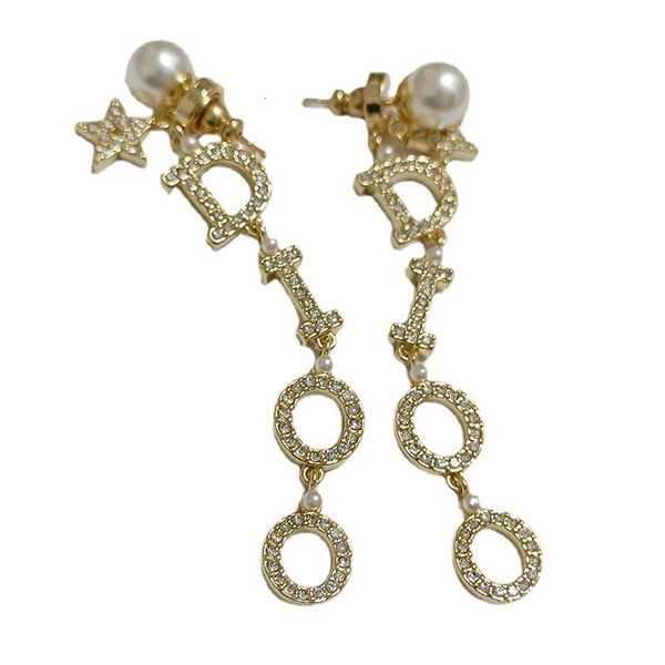 

d star geometric fashion earrings s925 silver needle diamond pearl net red letter, Golden
