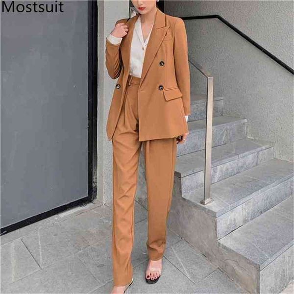 

autumn korean office two piece sets women long sleeve blazer + high waist pants suits solid elegant female 2 210513, Black;white