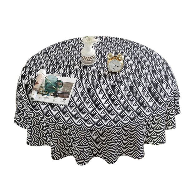 

table cloth living room sea wave printed practical home decor round cotton linen wear resistant kitchen easy clean washable