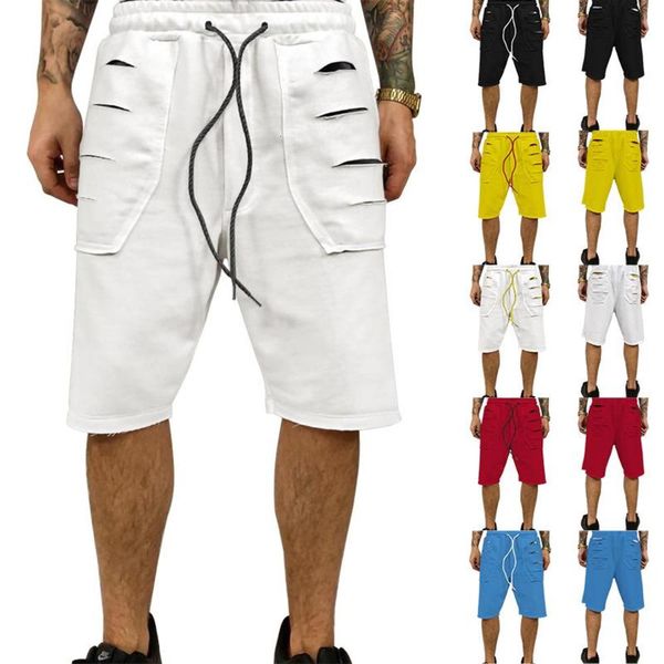 

and american summer european sports men's loose hole shorts straight drawstring running training basketball five-point pants, White;black