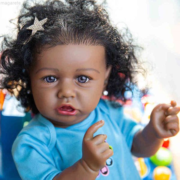 

58 cm girl doll, 23 inch african american baby toy, dark , blue and brown ey