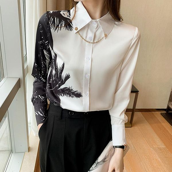 

women's blouses & shirts gkfnmt women white and fashion print casual long sleeve office lady work female slim blusas
