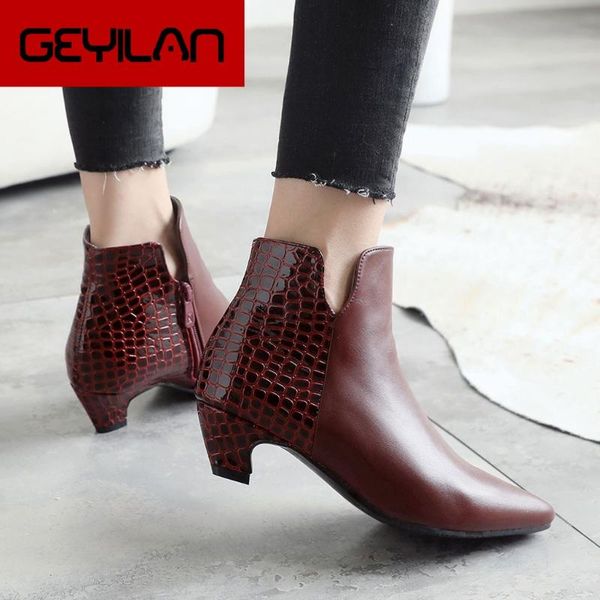 

boots women pointed leopard stitching 2 colors basic ankle winter suede solid color zipper shoes 35-43, Black