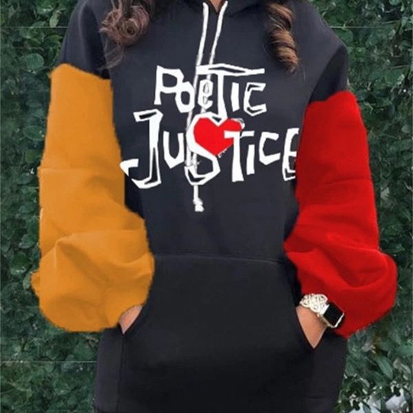

2021 new autumn and winter hooded contrast women's personalized letter printed sweater, Blue;black