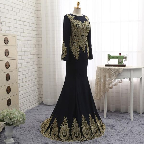 

casual dresses muslim 2021 mermaid long sleeves chiffon appliques lace elegant gown dress, Black;gray