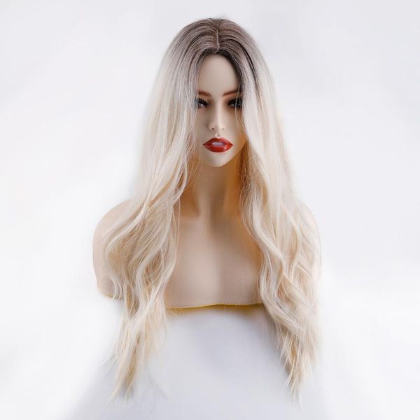 

synthetic wigs long water wavy ombre 613 middle part natural hair for women cosplay heat resistant fiber, Black