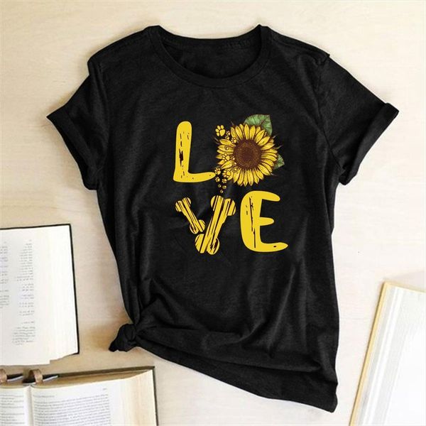 

love sunflower bear paw print men t shirt summer graphic tee streetwear aesthetic clothes harajuku for ladies, White;black