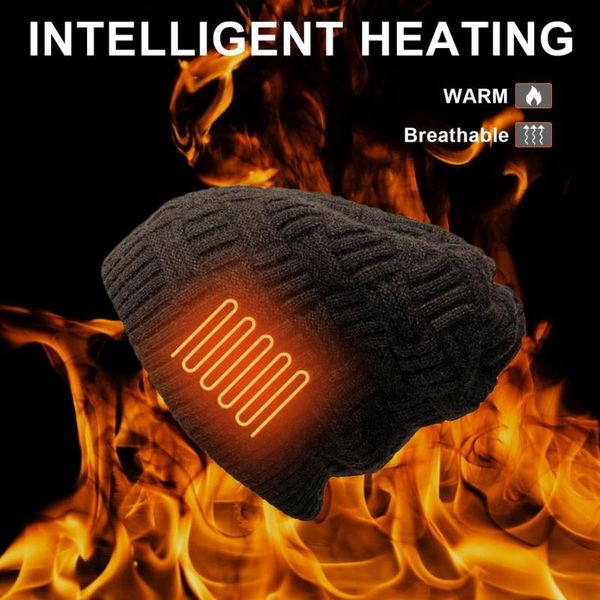 

fashion winter warm heated fleece cap balaclava washable hat battery beanie electric rechargeable cycling caps & masks, Black
