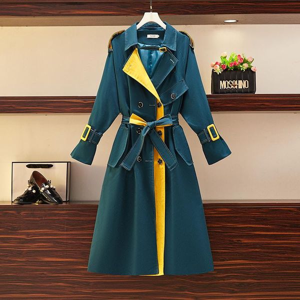 

women's trench coats double breasted coat for women contrast windbreaker casual patchwork overcoat woman roupas feminina clothes, Tan;black