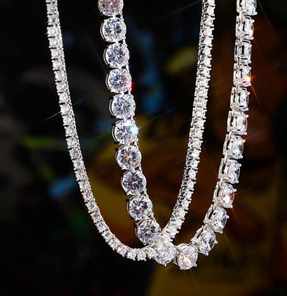 

3mm 5mm 1 row cubic zirconia real solid 925 sterling silver tennis chain choker necklace 18-22" men women hiphop jewelry, Black