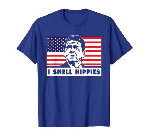 

i smell hippies, ronald reagan merica usa t-shirt t-shirt, White;black