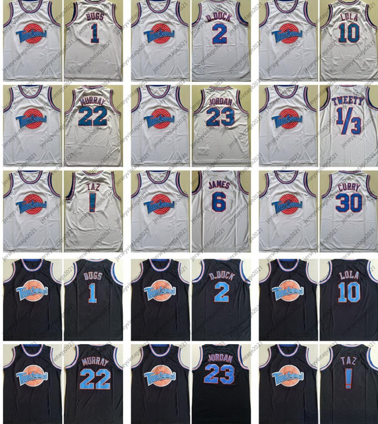 

mens tune squad space jam moive basketball jerseys looney toones 22 murray 1 bugs taz 10 lola 2 d.duck 23 michael 1/3 tweety 6 james 30 cur, Black