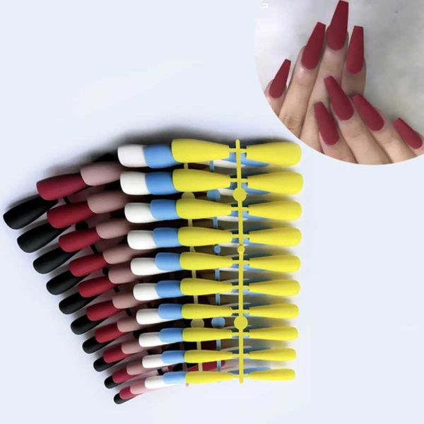 

false nails solid color matte super long coffin nail ballet press on tips for art artificial fingernails fake, Red;gold