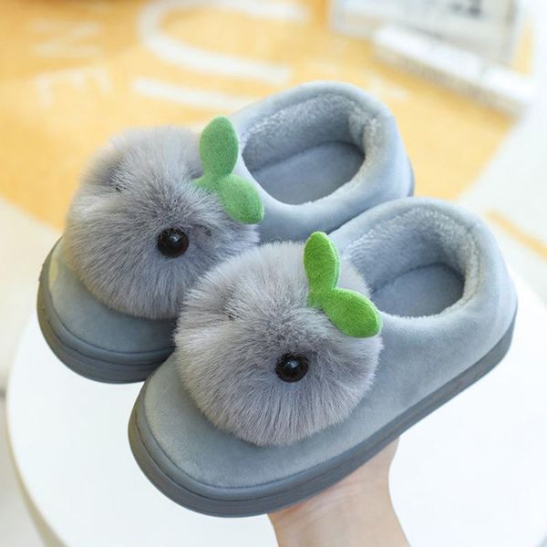 

baby' cute winter home fur slippers children keep warm short plush shoes boys girls indoor 2021 fashion slipper, Black;grey