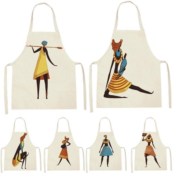 

aprons 1pcs nordic african characters print apron kitchen women baking waist bib home cooking brief sleeveless pinafore tablier