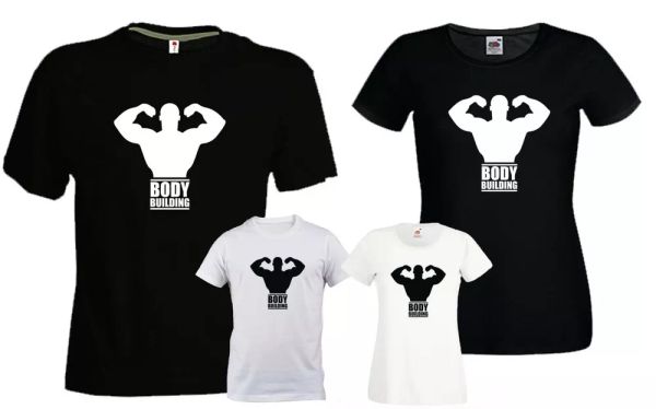 

tshirt body building gym black white man woman 100% cotton gift, White;black