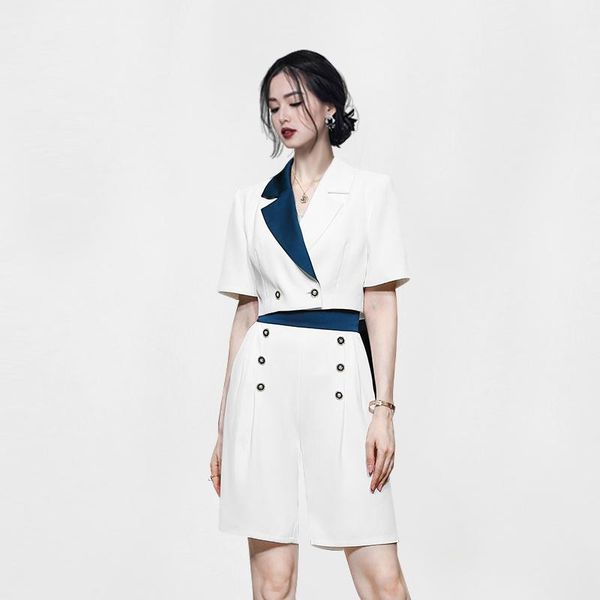 

women's tracksuits women clothing sets suit collar double breasted short + high waist straight shorts casual two piece set ta6011, Gray