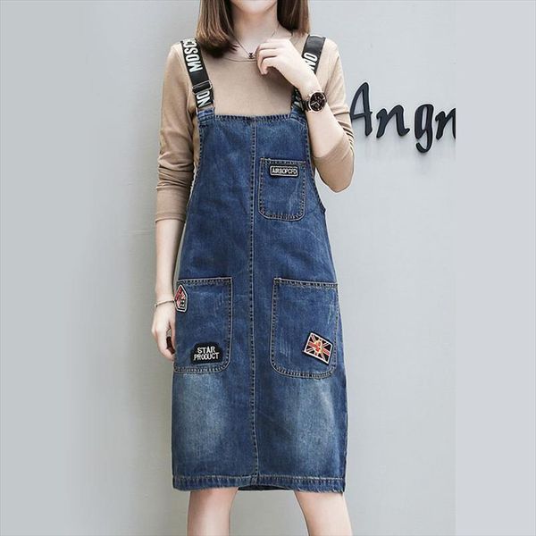 

m 3xl young girls denim women skirts summer casual loose jeans camisole cotton overalls female plus size, Black