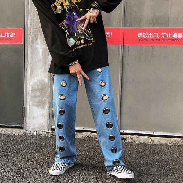 

men's jeans reflective skeleton print black for men 2021 fashion trend straight leg hip hop denim pants teens baggy streetwear clothes, Blue