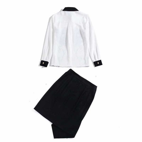 

two piece dress ladies skirt set spring fashion style women turn-down collar cute animal print long sleeve shirts+golden button ruffle s 3zn, White