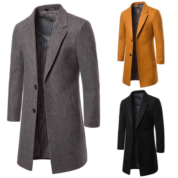 

fashion trench coat men's woollen in autumn and winter of 2021, Tan;black