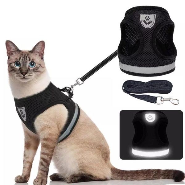 

cat collars & leads breathable harness and leash escape proof pet clothes kitten puppy dog vest adjustable easy control reflective