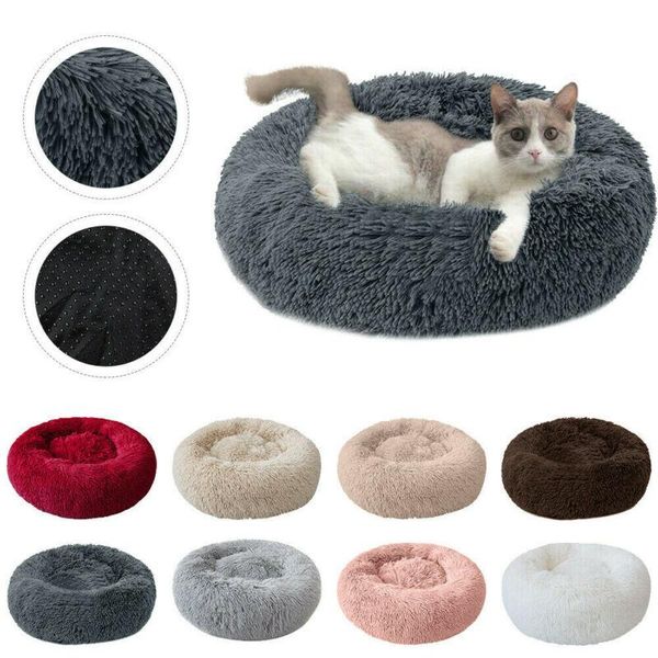 

round plush cat bed house mat winter warm sleeping cats nest soft long dog basket pet cushion portable pets supplies beds & furniture