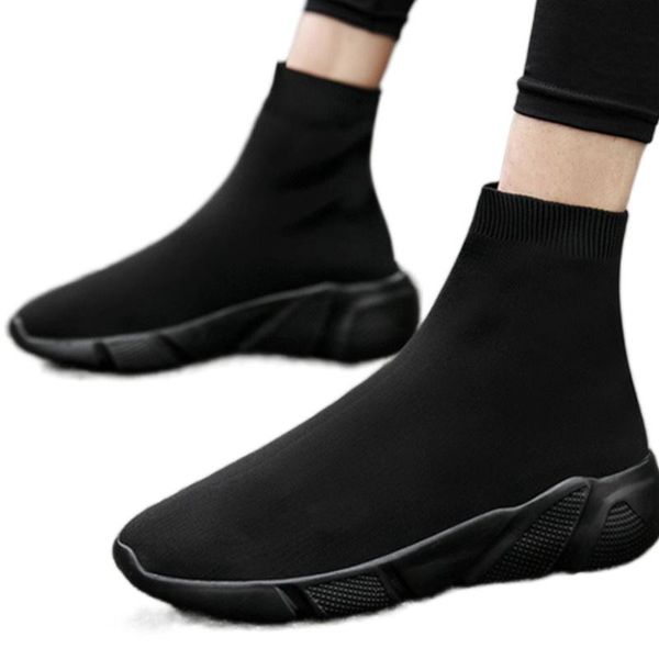 

boots brand socks shoes breathable high-women fashion sneaker stretch fabric slip-on casual 44 45 46, Black