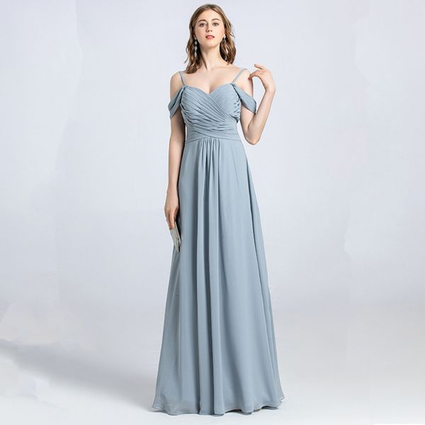 

new wedding double 2021 shoulder bridesmaid toast long performance evening dress, Black;gray