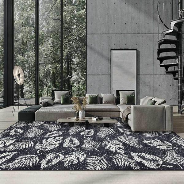 

modern nordic minimalist abstract black and white leaves living room bedroom bedside carpet floor mats carpets