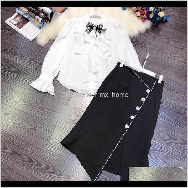 

autumn and winter luxury design fashion shirt skirt suit super classic temperament lady twopiece idpsv clothing sets gw9as, White