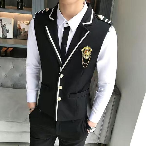 

men's vests mens vest double-breasted waistcoat male prom party disco waiter clothes casual slim fit dress for men tuxedo gilet homme, Black;white