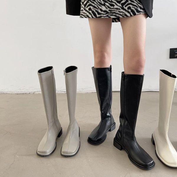 

boots zipper women's autumn thigh high heels boots-women luxury designer round toe clogs platform female shoes ov, Black
