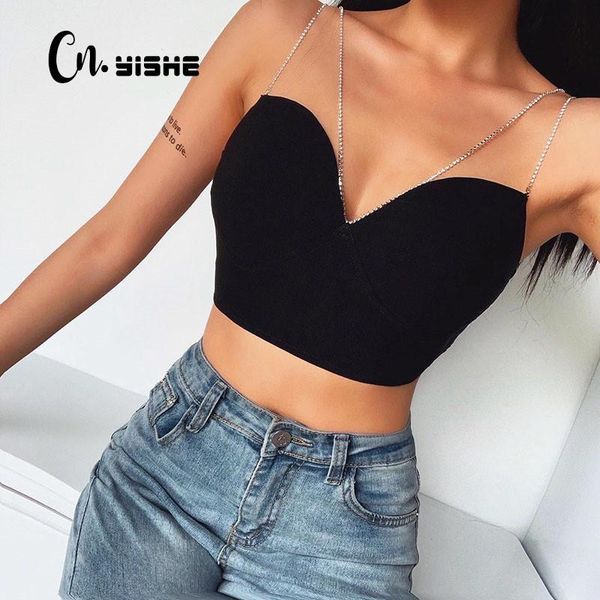 

women's tanks & camis cnyishe crystal diamonds women crop backless strap party cropped vest camisole streetwear female, White
