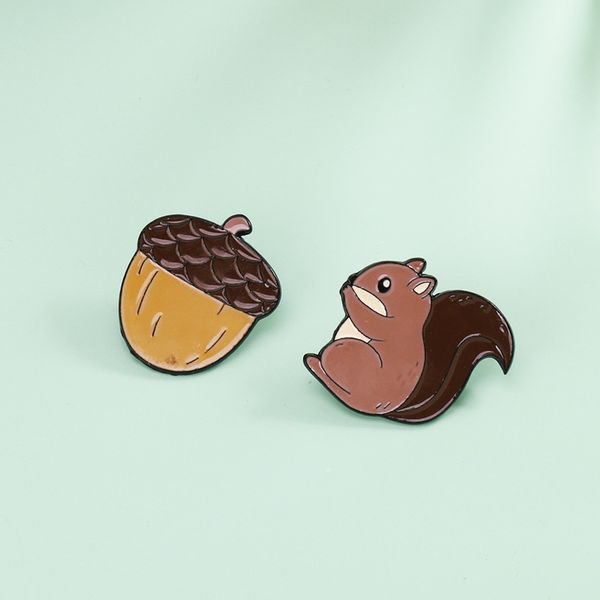 

cartoon squirrel pine cone series green leaf branch brooch female simple couple of creative decoration badges wild personality accessories, Gray