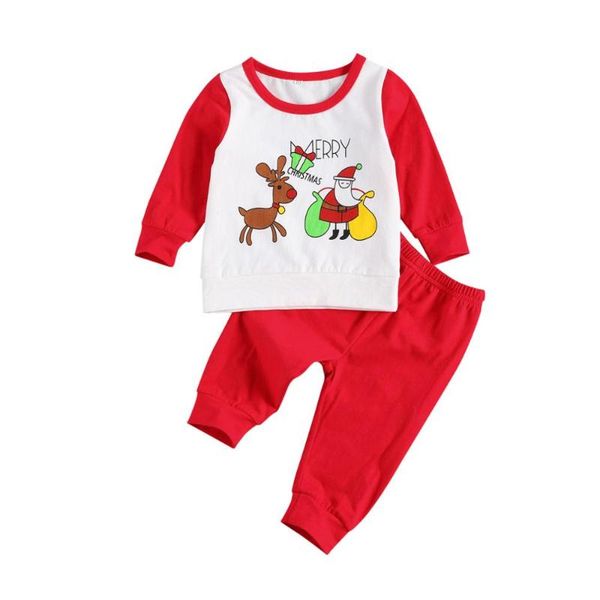 

clothing sets christmas baby clothes home suit long sleeve round neck with santa claus pattern elastic pants for boy girl xmas, White