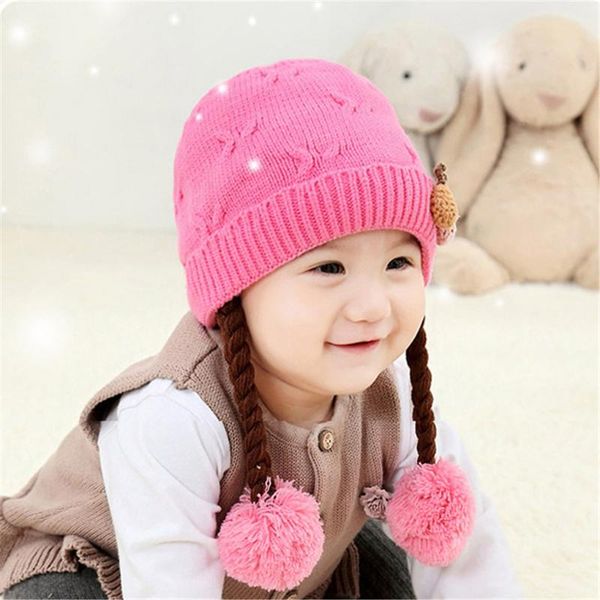 

caps & hats baby knitting cap toddler born crochet warm beanie infant winter with wigs pompom pography prop accessory, Yellow
