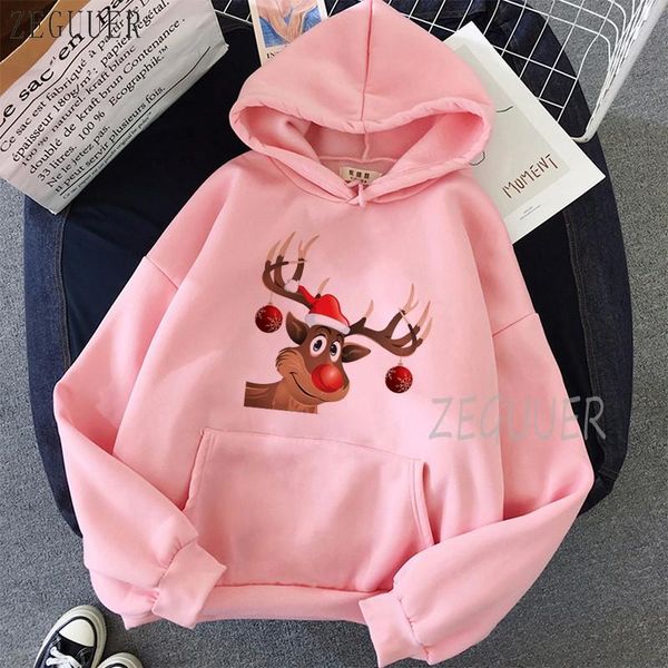 

women's hoodies & sweatshirts kawaii sweatshirt women 2021 christmas cartoon deer printed pullover autumn long sleeve loose cute hoodi, Black