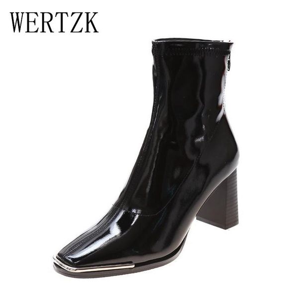 

boots women's shoes ankle 2021 autumn winter square toe high heel non-slip fashion casual motorcycle zapatos de mujer, Black