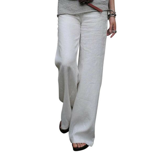 

women's pants & capris fashion high waist womens formal wide leg trousers cotton linen joggers solid baggy bottoms summer, Black;white