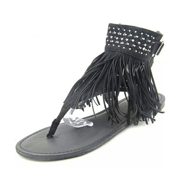 

women bohemia flat sandals shoes woman string bead flip flop flower beach summer style tassel casual size 35-44, Black
