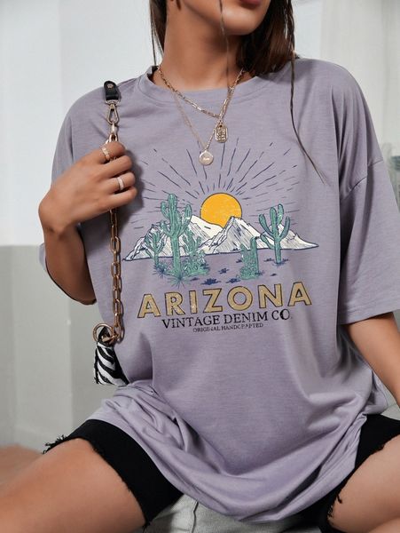 

letter & sun print drop shoulder tee s4fk#, White