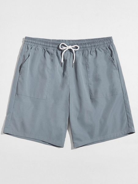 

men solid drawstring waist shorts 34qj#, Black